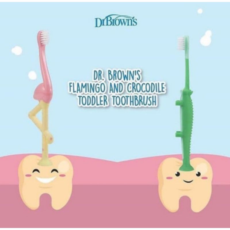 Dr Brown's - Toddler Toothbrush / Dr.Brown's Toddler Toothbrush, Flamingo Crocodile / Sikat gigi anak Flaminggo Crocodile TERMURAH!!!