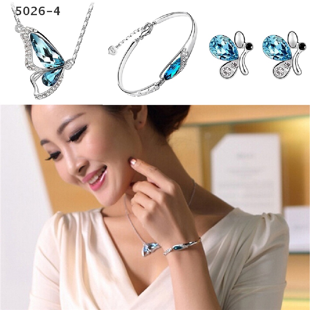 5026-4 New Butterfly Jewelry Sets Necklace + Earring+Bracelet Crystal Set Fashion 5026-4