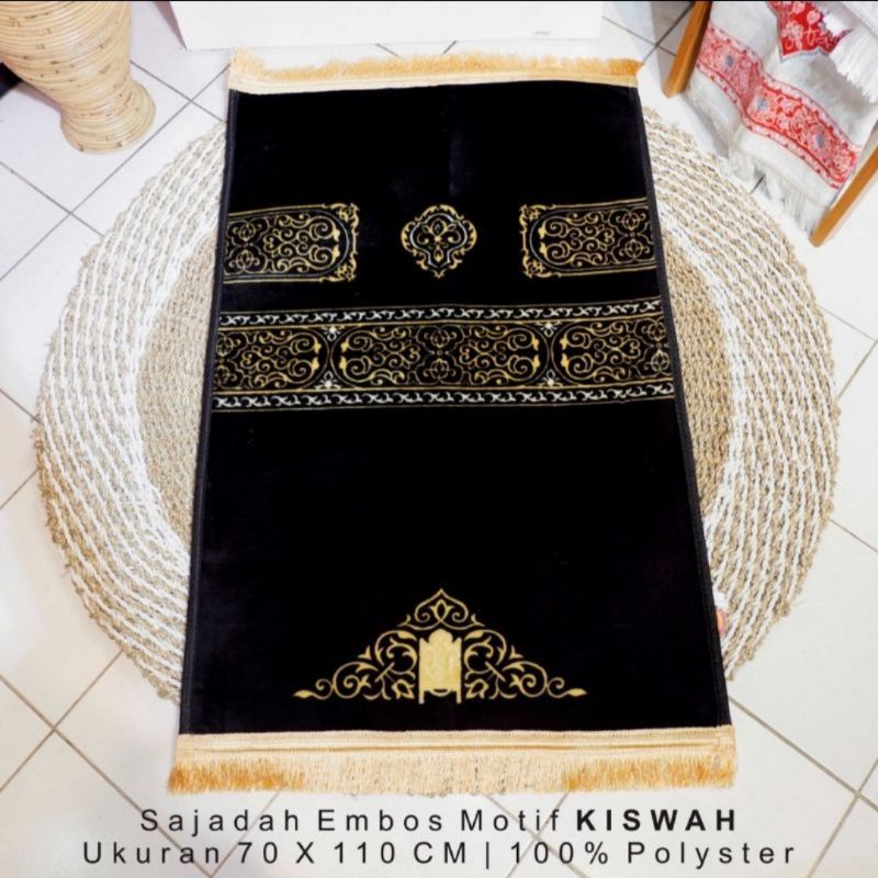 sajadah kiswah busa tebal hitam rumbay gold anti slip Bahan bulu okuran 70X110