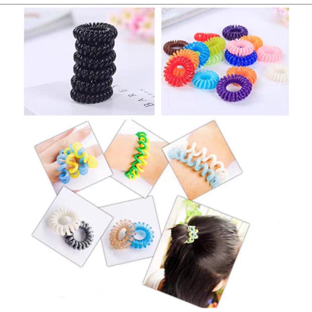 IKAT RAMBUT SPIRAL // IKAT RAMBUT MODEL KABEL TELFON WARNA-WARNI