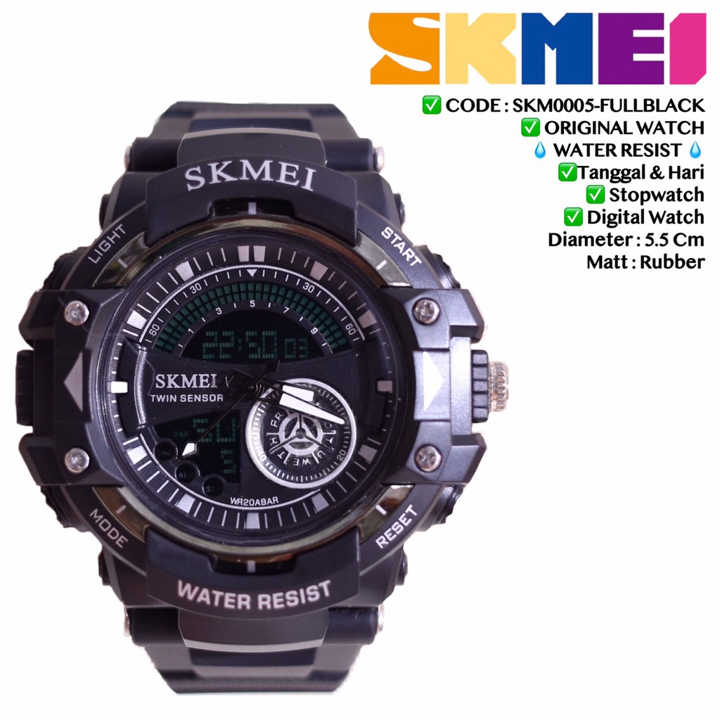 Jam tangan dual time analog digital grosir ecer murah import free LIMITED STOCK SKM5