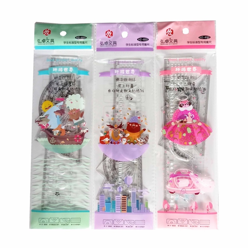 Set Penggaris Geometri Fancy isi 4 pcs Kemasan Plastik Motif