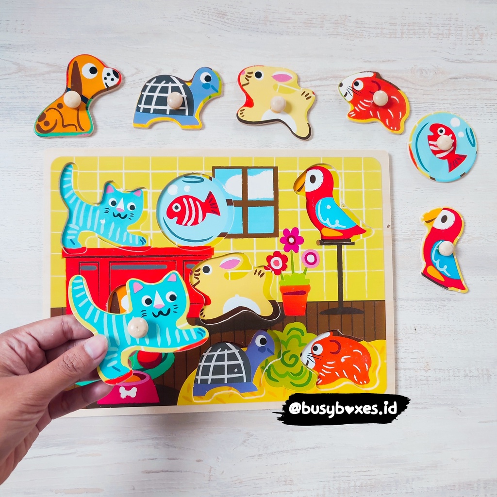 [busyboxes.id] Mainan Edukasi Puzzle Hewan Peliharaan Puzzle Animals Wooden Toys 3D puzzle knob puzzle kayu