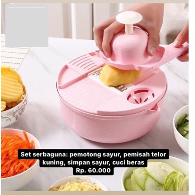 Set Serbaguna 9 in 1: pemotong sayur buah, pemisah kuning telur, cuci sayur