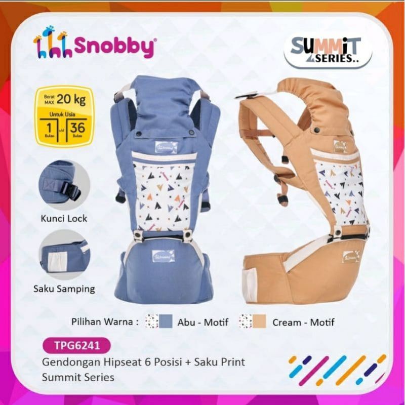 Snobby Gendongan Bayi Hipseat 6 Posisi + Saku Sirkulasi Print Summit Series - TPG 6241