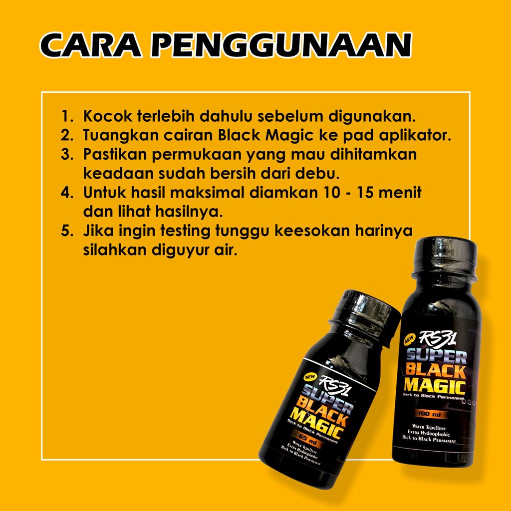 Promo RS31 Super Black Magic isi 65ml. |Trim Penghitam Bodi Motor Permanen, Dasboard, Restorer, Body Motor, Semir Ban, back to black, Blek Megic.