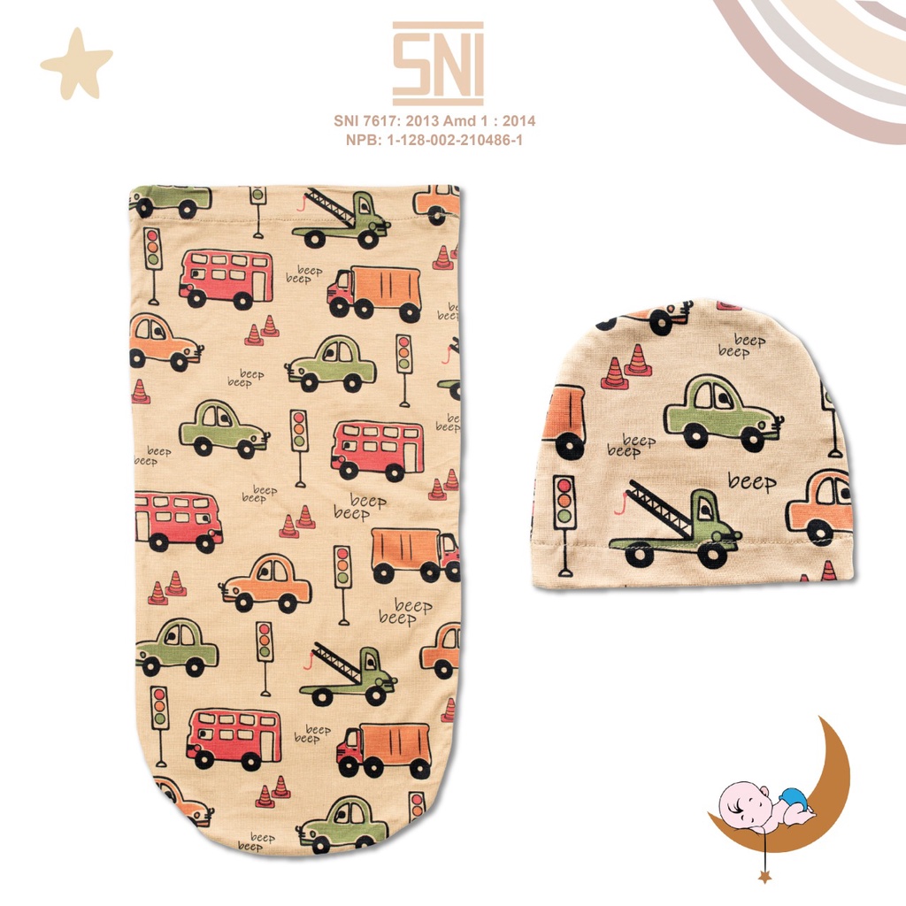 SNI Bedong Moonscare Cocoon 1 LAPIS, Bedong swaddle motif dita bedong bayi  bedong polos bayi