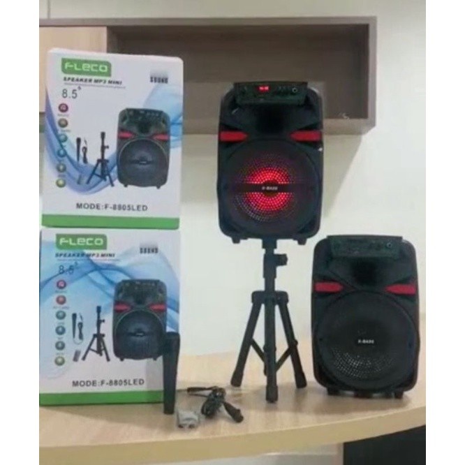 COD SPEAKER BLUETOOTH FLECO F-8805 LED 8.5 INCH X-BASS BONUS  MIC + STAND //SPEAKER KARAOKE F-8805 X-BASS// SALON AKTIF FLECO X-BASS F-8805