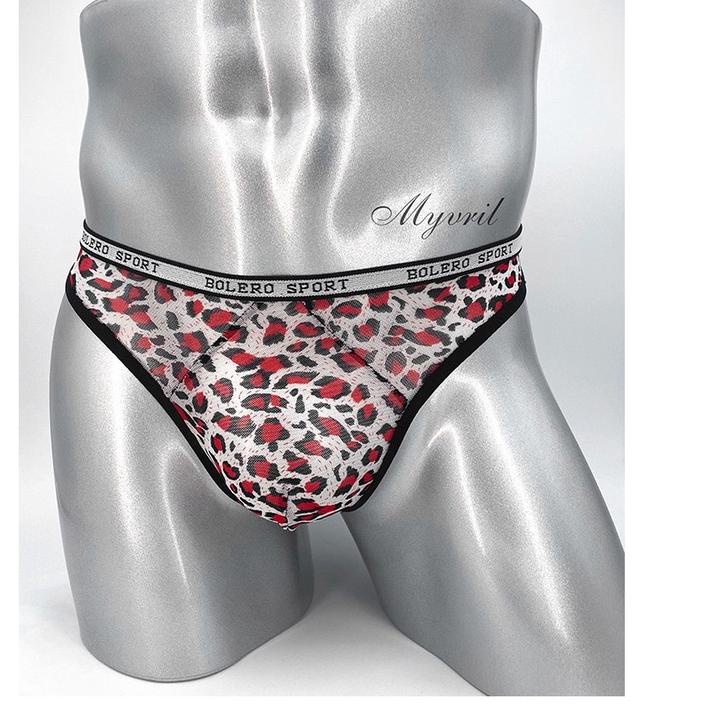 KODEJ4v9U--G String Pria Seksi Low Waist Transparan Mesh Celana Dalam Pria Leopard Pola U Segitiga T