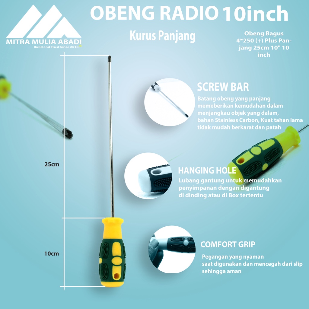 Obeng Plus -Obeng Magnet-Obeng Panjang 10 Inch - Plus