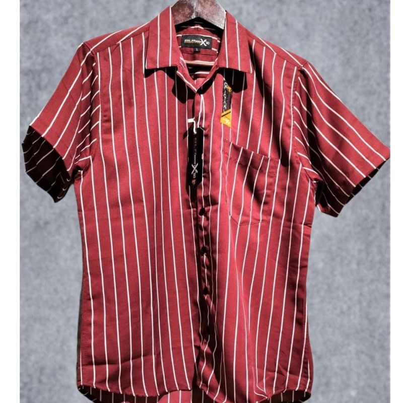 top man cloth salur lurik hem kemeja pria kekinian motif salur lurik atasan pria terbaru korean styl