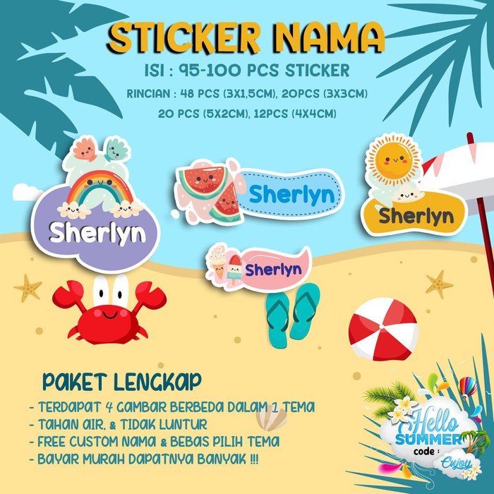 

Sticker / Stiker Label Nama Karakter Tema SUMMER