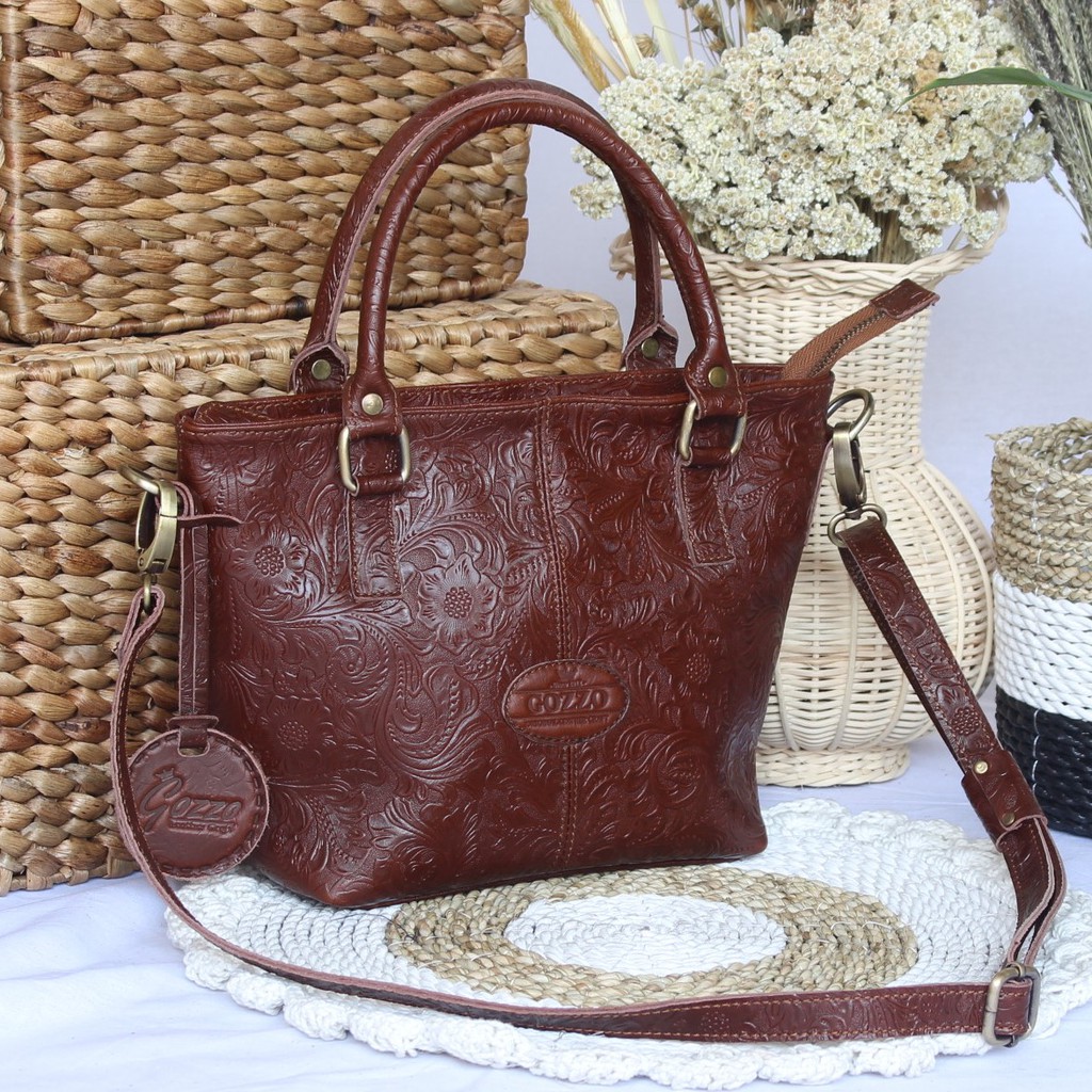 TAS JINJING DAN SELEMPANG KULIT SAPI ASLI MODEL EMMA BATIK HAVANA/ FREE GRAVIR NAMA DI GANTUNGAN TAS