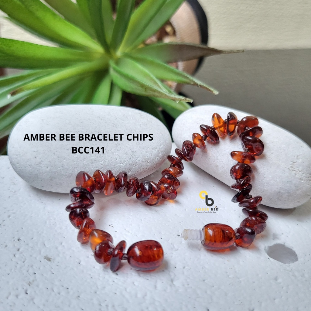 TERMURAH Gelang Amber Anak Balita Premium Glossy Chips Cognac BGCC141 By Amber Bee