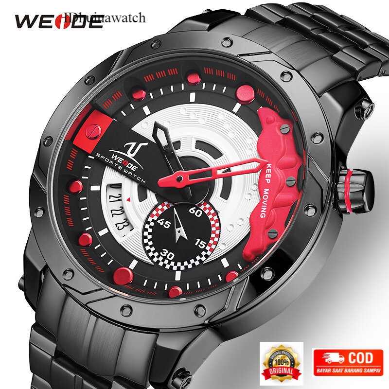 WEIDE Jam Tangan Pria Anti air 30M Kalender Otomatis Jam Tangan Pria Mode Tali Stainless Steel Olahr