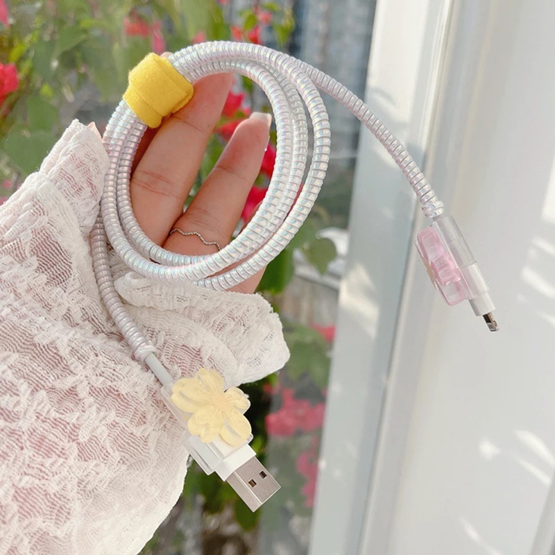 Cover Pelindung Kabel Data / Charger USB Tipe C Universal Bentuk Bunga Warna Acak Untuk Android