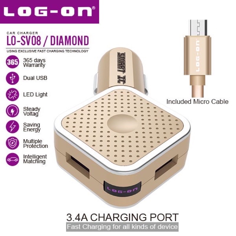 GROSIR CAR CHARGER LOGON SMART IC LO SC08 2 USB