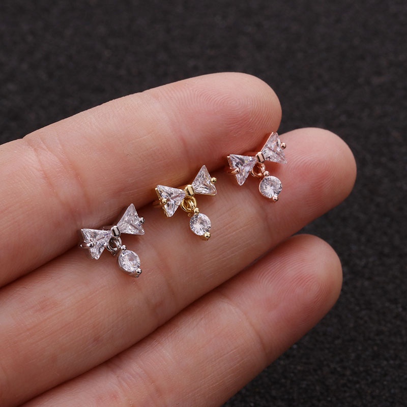 1Piece CZ Flower Bowknot Cartilage Helix Tragus Conch Rook Lobe Screw Back Earring Stud