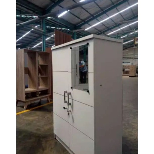 Lemari kayu 2 pintu Lemari pakaian Gantungan kunci lemari kaca Lemar murah - Via Instant