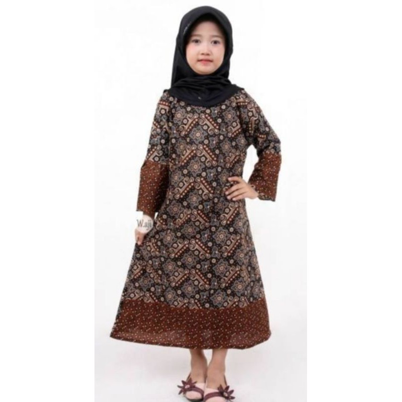 Batik Couple Keluarga Modern Sania Ruffle Ori Ndoro Jowi Dnt Motif mataram-Gamis anak
