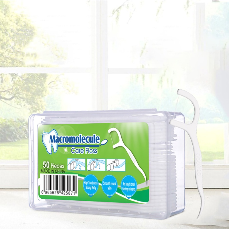 ( 100 % ORI ) Macromolecul Dental Floss Benang Tusuk Gigi Pembersih Sela Gigi Isi 50pcs Benang Tusuk Gigi 2 in 1 Macromolecul Dental Floss Benang Gigi Pembersih Jigong 50 PCS