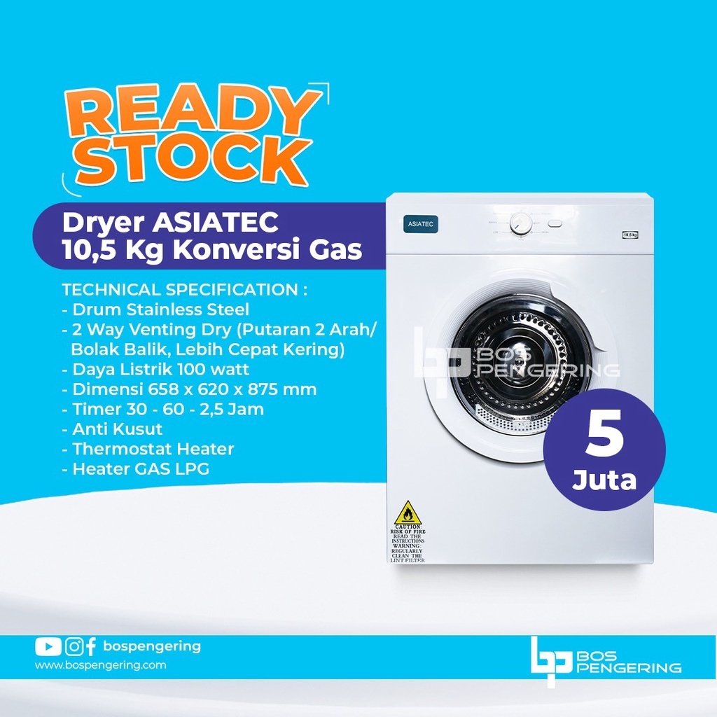 Mesin Pengering Laundry Asiatec Dryer Konversi Gas 10.5 Kg Bergaransi