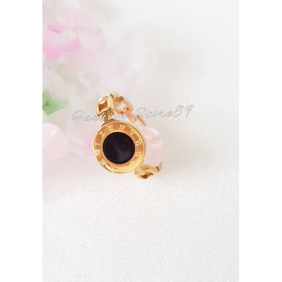 Cincin Titanium Premium Ring Romawi Impor fashion titanium Gold kombinasi Hitam