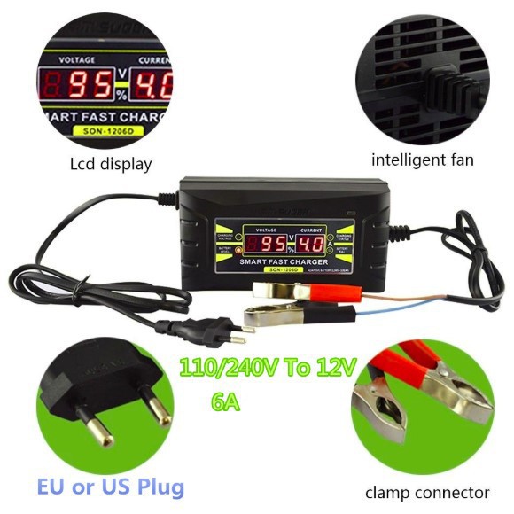 Taffware Charger Aki Mobil Wet Dry Lead Acid Digital Smart Battery Charger 12V6A SON-1206D Grab