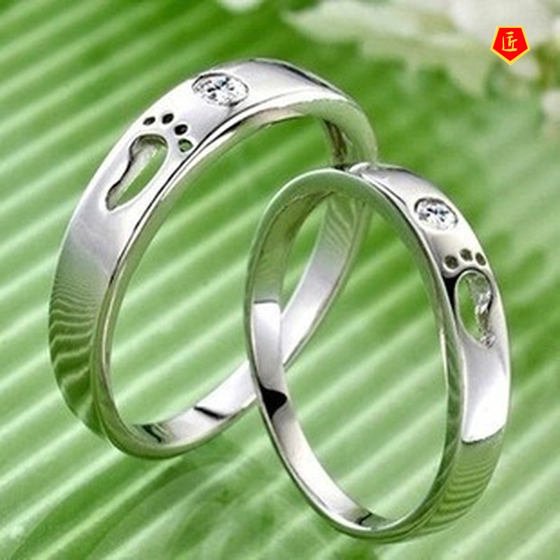 [Ready Stock]Simple Fashion Silver Hollow Feet Couple Rings