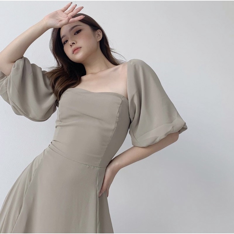 FELICIA BRIDESMAID IN SAGE GREY - PROM NIGHT GOWN - DRESS SEXY KOREA WARNA SAGE GREEN - MIDI DRESS KONDANGAN - DRESS PESTA SEXY MEWAH - WEDDING DRESS - DRESS PAGER AYU - HADIAH / KADO ULTAH CEWEK