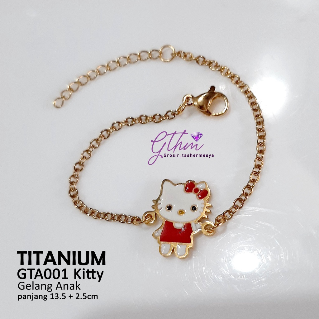 Gelang tangan anak titanium kitty gta001 anti karat motif random