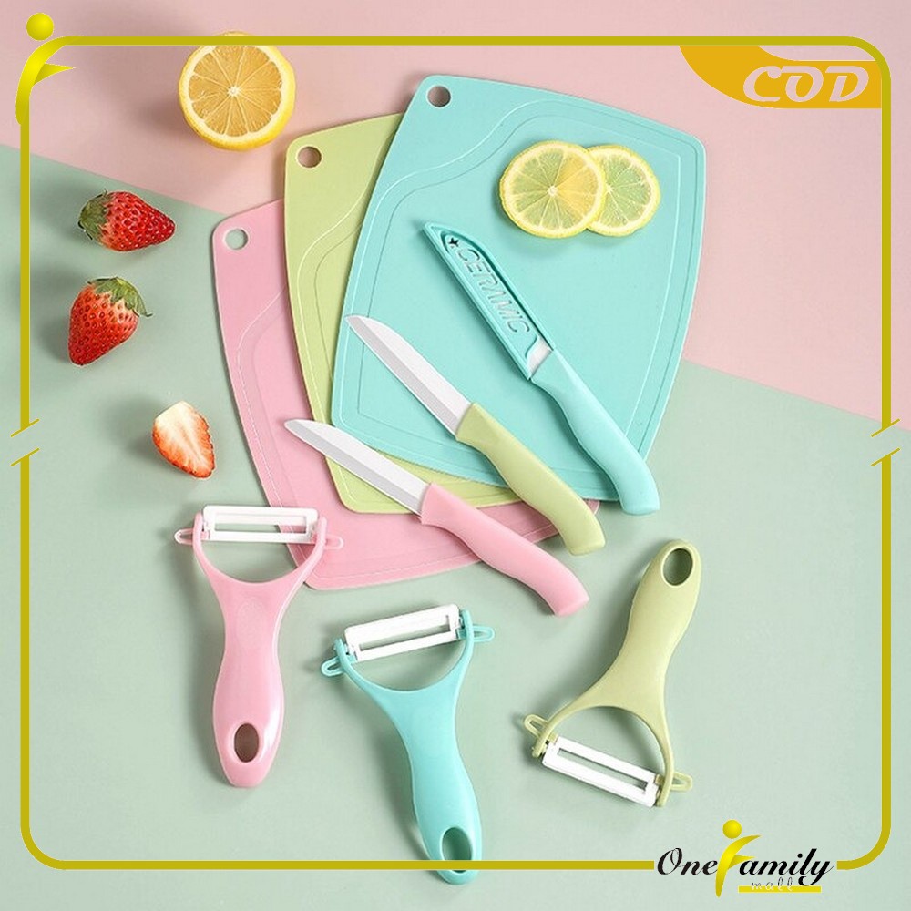 ONE-C442 Pisau Set Keramik 3 in 1 Serbaguna/ Talenan Pisau Pengupas Buah Dan Sayur Knife Peeler Fruit Chopping