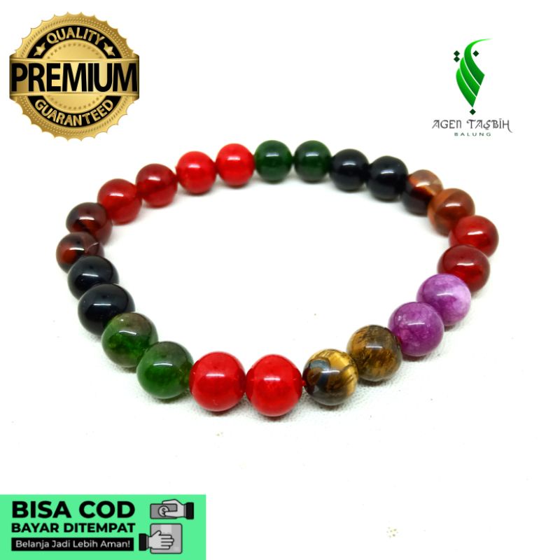 Gelang 7 Warna Kombinasi 7 Batu Nusantara Size 8mm