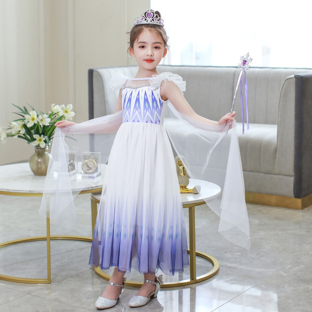 FROZEN 2 ELSA VIO WHITE / DRESS PRINCESS ANAK PEREMPUAN IMPORT / BAJU PESTA PUTIH Harga grosir