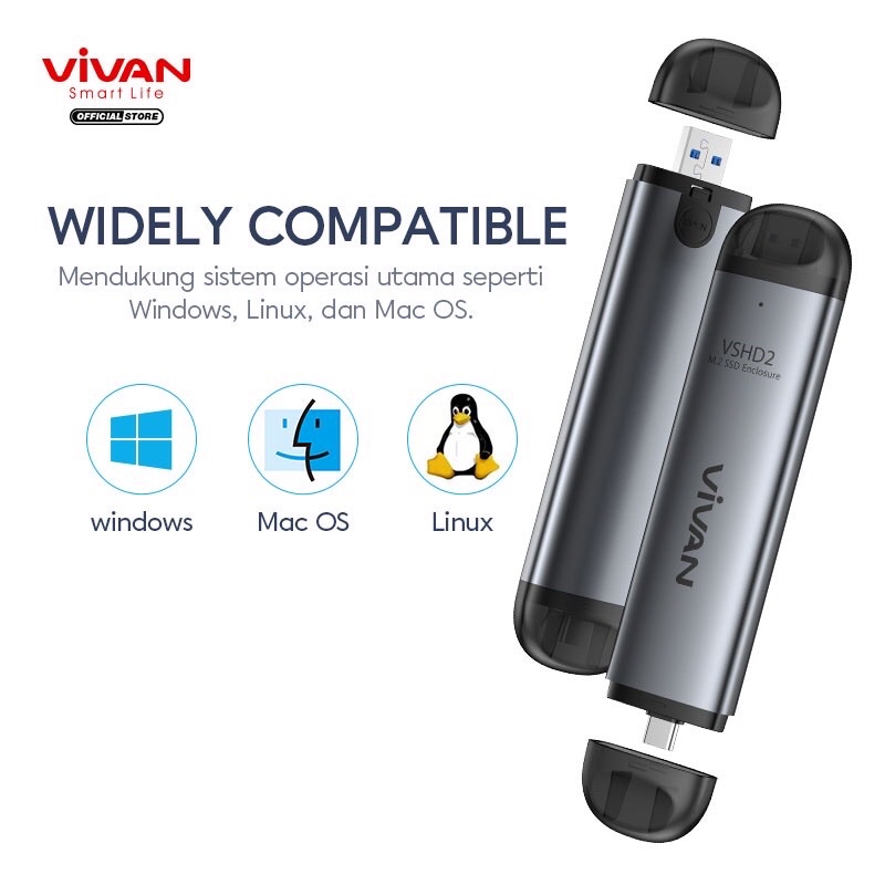 VIVAN M2 Enclosure VSHD2 USB Type C Dual Output 10 GbpsHigh Speed Transmission Casing Alumunium Alloy - Garansi 1 Tahun