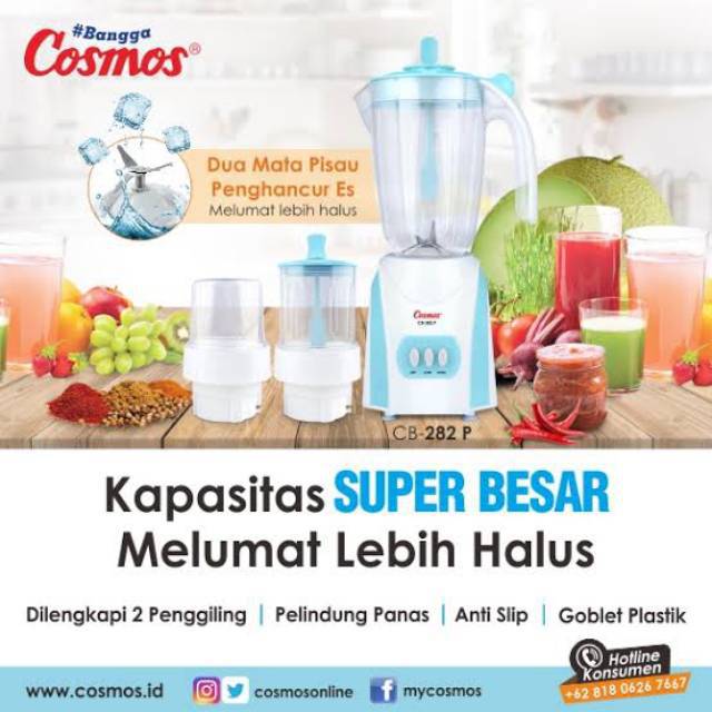 Blender Listrik 3in1 Cosmos Goblet Plastik CB-282 P