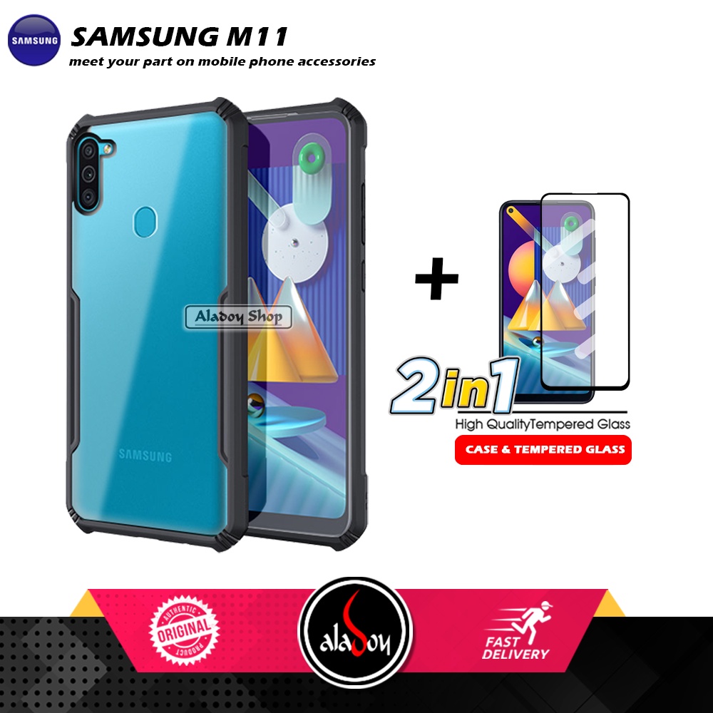 PAKET 2 IN 1 Case Samsung M11 Armor Fusion Transparent Prmium Casing Free Tempered Glass