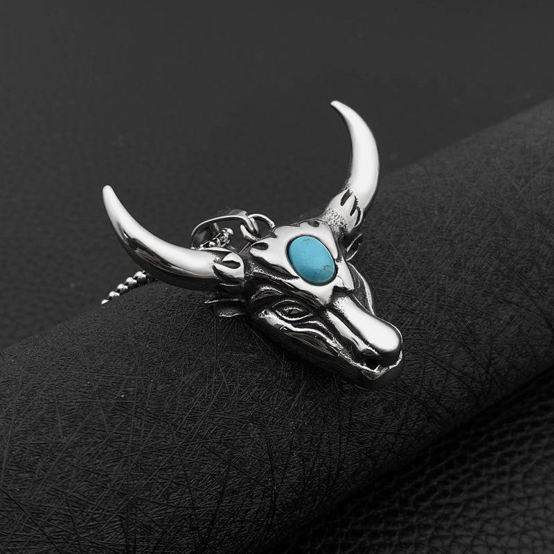 Titanium steel vintage cow head Biru San liontin kalung Gembala tampan gaya yang sama hipster hip ho