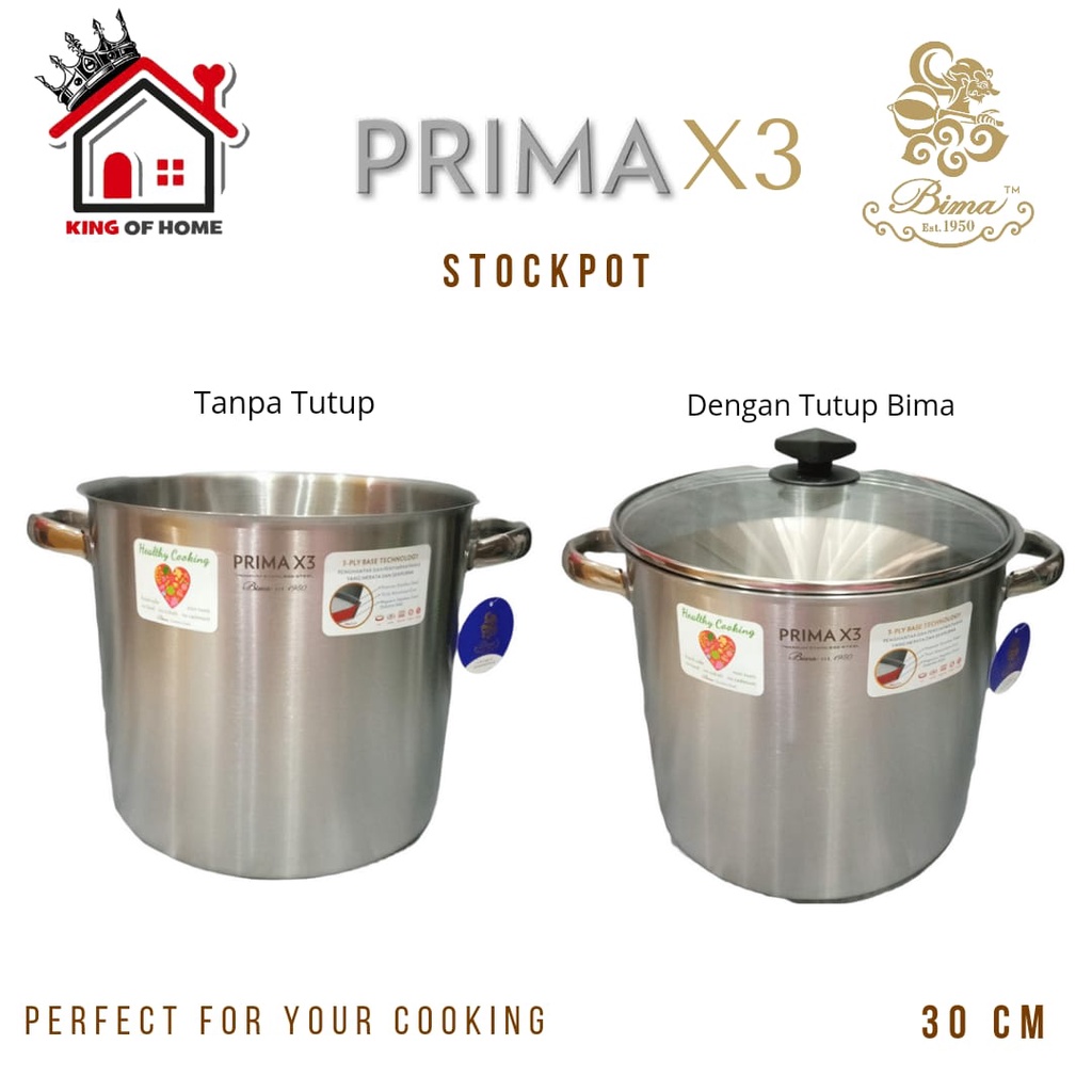 Bima Prima X3 Stockpot 30cm 3-Ply Stainless Steel Panci Induction BP2300730B Panci Resto