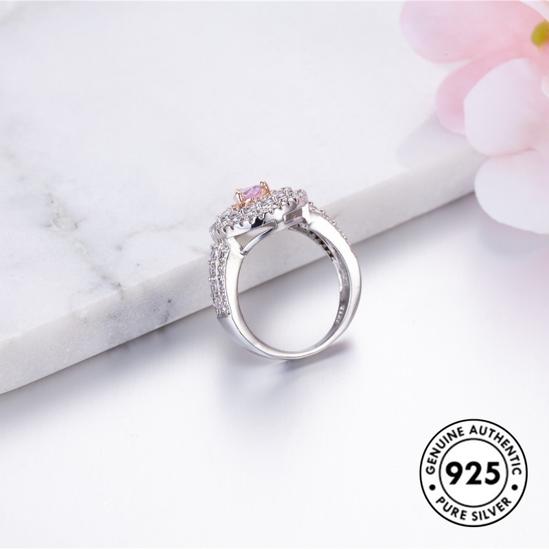 Cincin S925 Silver Rose Gold Bentuk Water Drop Pear Aksen Berlian