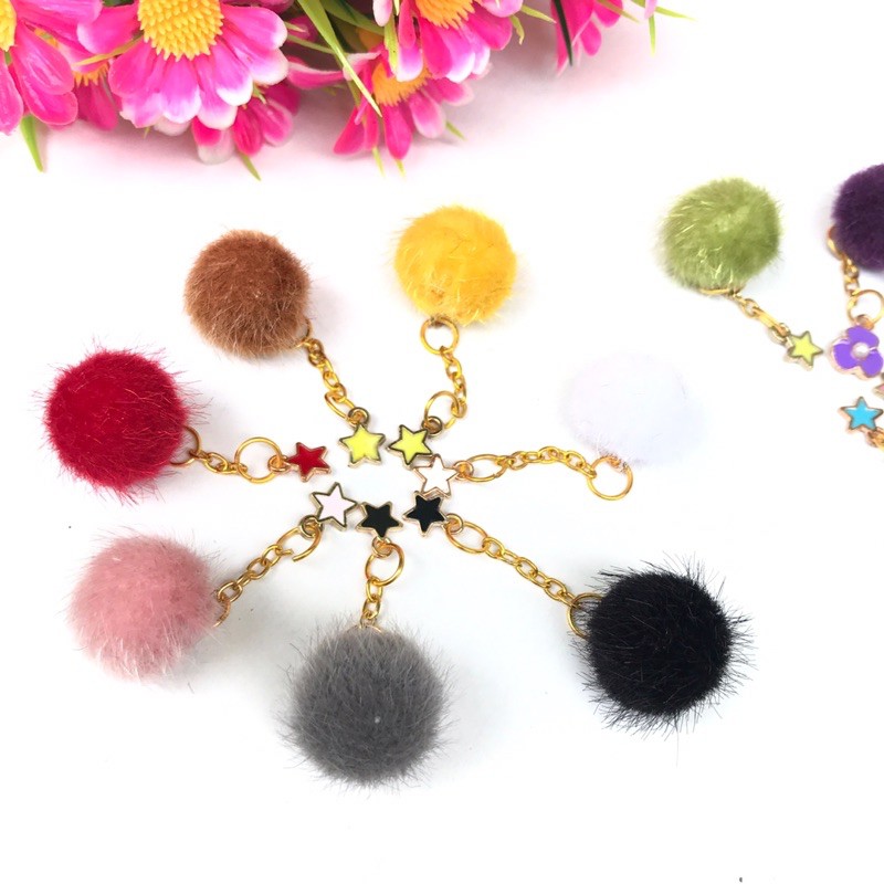 Bandul pompom landak Bahan craft Tasbih digital bling bling pom pom