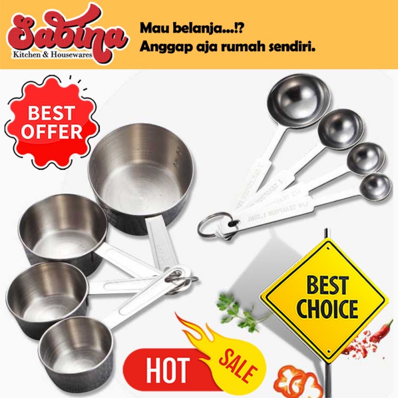 Sendok Takar Dapur 8PCS Ukur Bumbu Gula Kopi Stainless Measuring Spoon