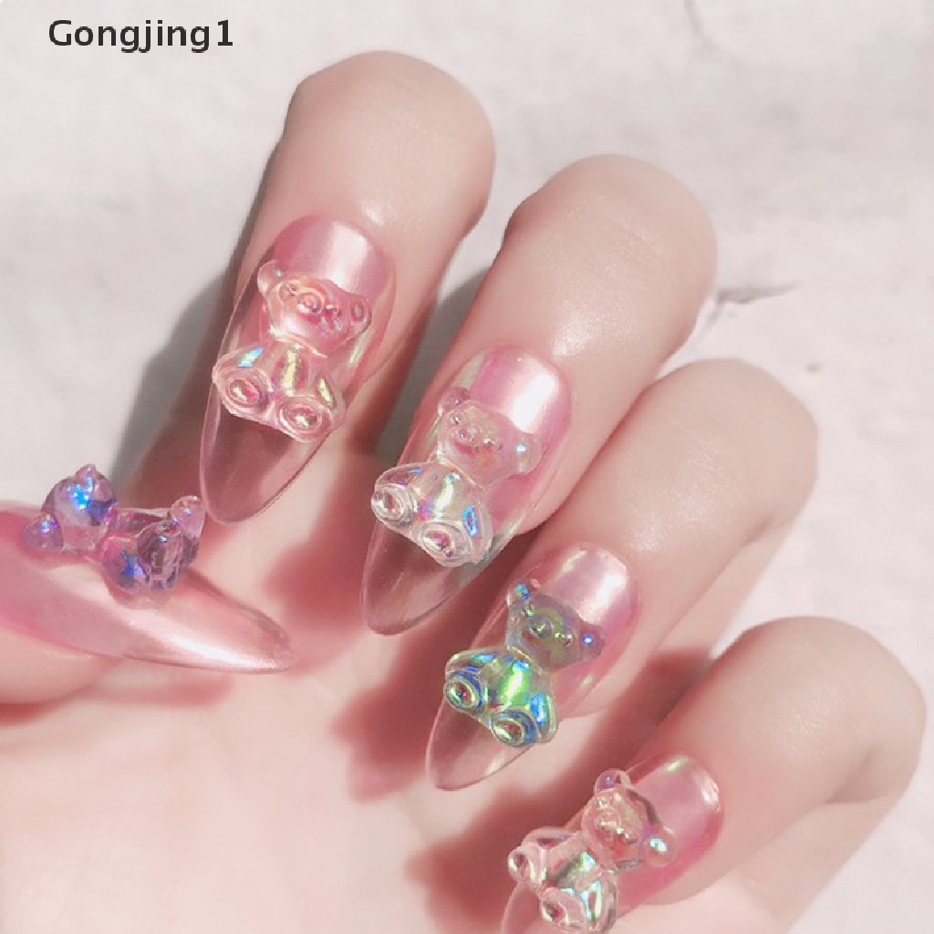 Gongjing1 6pcs Dekorasi Nail Art 3D Bentuk Beruang 3 Ukuran