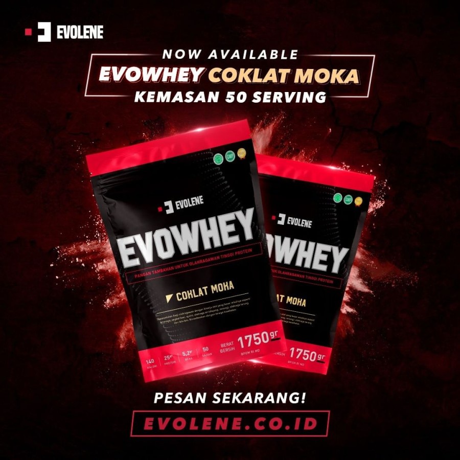 Evolene Whey Protein 1,9 kg 50 sachet serving susu evo whey gym