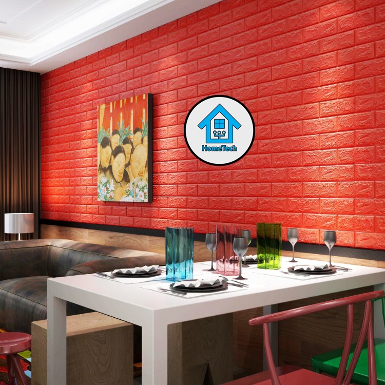 HT Wallpaper Sticker Foam Bata 3D Merah Premium Wall Paper Stiker Dinding