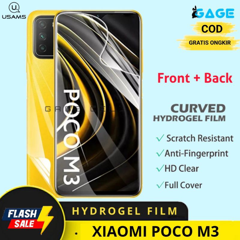 USAMS Hydrogel Film Antigores Screen Protector Depan Belakang Xiaomi Poco M3 Full Layar Original