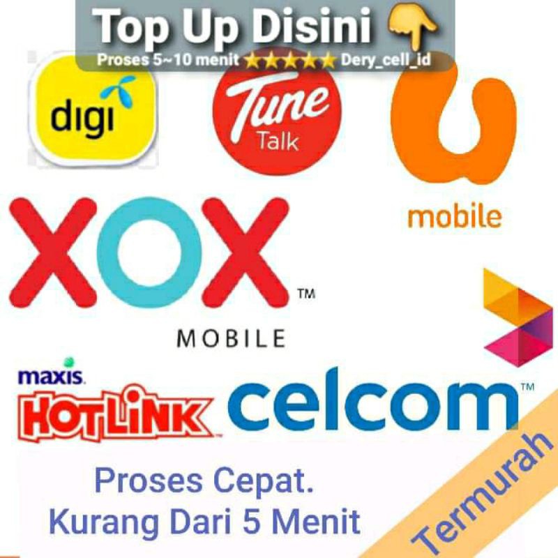Pulsa Malaysia RM5, RM10 & RM30 | Celcom, Umobile, Maxis, Tunetalk, Digi, XOX ONE, YES