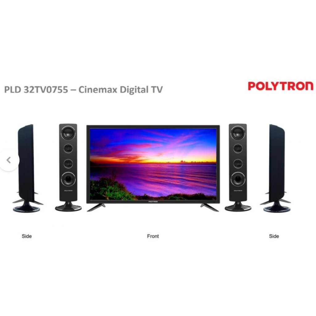 Polytron LED Digital TV 32&quot; DVB-T2 Cinemax 32TV0755 Speaker Tower