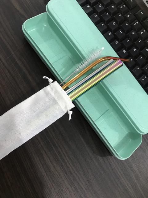 Stainless Straw / Sedotan Stainless (full Set Bubble Rainbow)