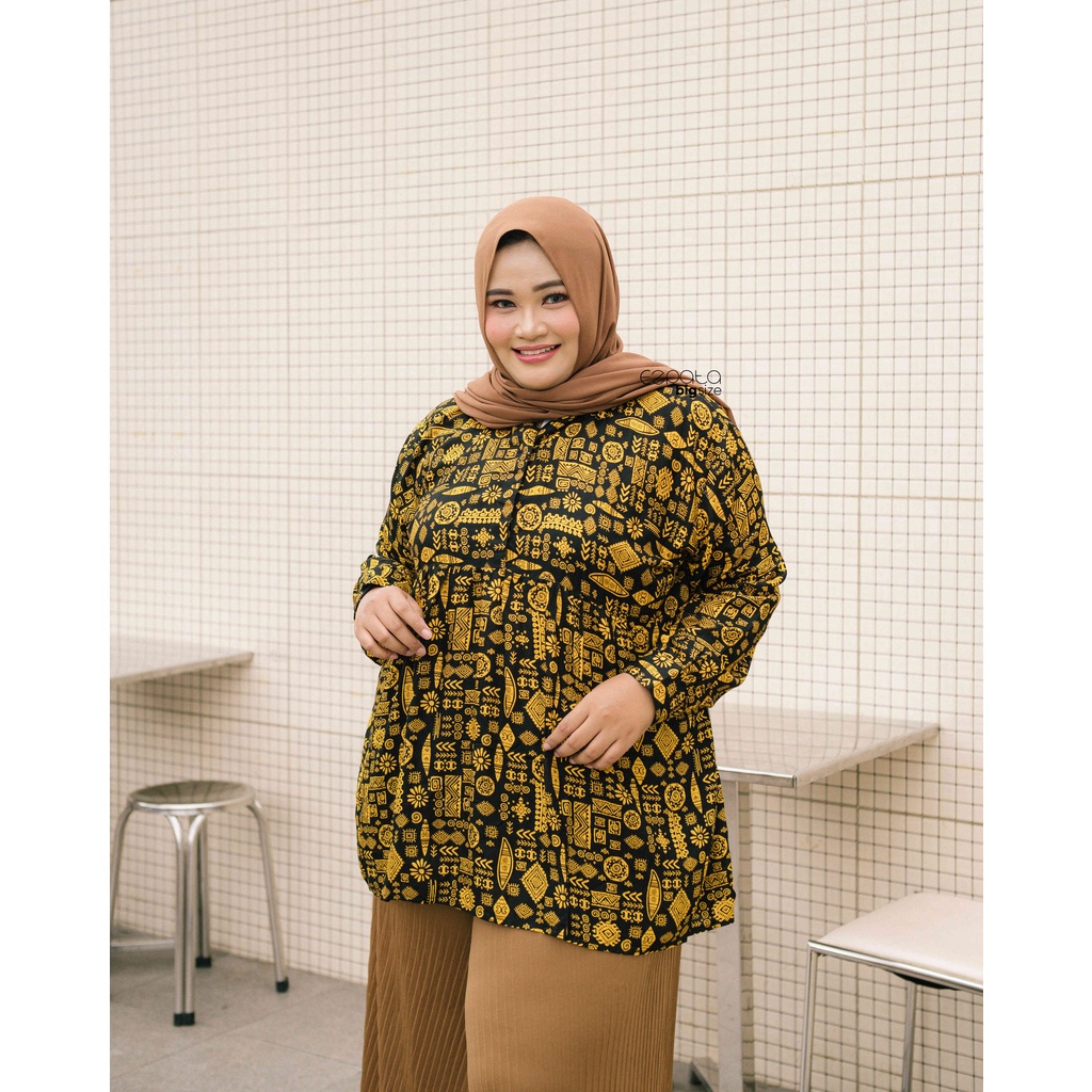 Ezpata Tunik Wanita Ethnic  Bigsize Jumbo Busui Friendly Katun Rayon Adem LD 130 cm LD 140 cm Kancing Depan Motif Etnik Terbaru
